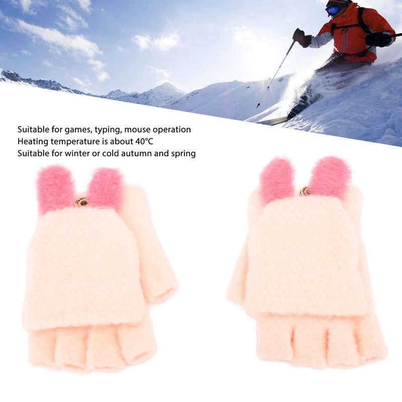 USB Heated Knitted Flap Gloves Half Finger 5V Winter Heating