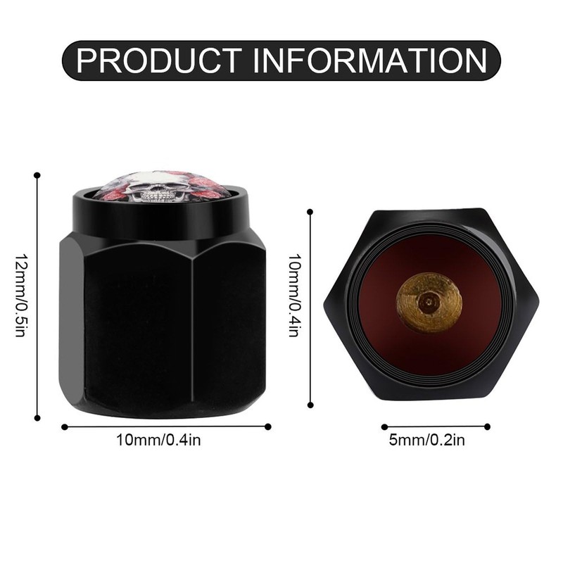 Buyidec Sugar Skull Flower Tire Valve Stem Caps Aluminum Black