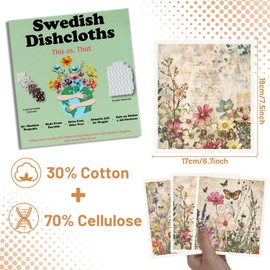 Deorfuy Vintage Floral Swedish Dishcloths for Kitchen 6PCS Floral Swedish Cloths for Washing Dishes Reusable Retro Wildflower Themed Washable Kitchen Towels Sponge Cloths for Home Party Cleaning