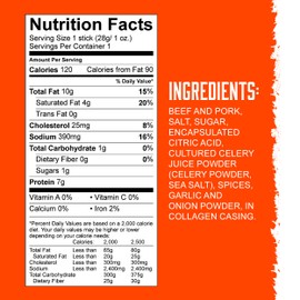 FireCreek Snacks Original Stix Smoked Hickory Flavor, MSG and Gluten Free, 1 oz Meat Sticks, 20 Count