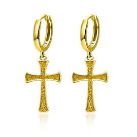 Cross Earrings 925 Sterling Silver/Black/Gold Cross Hoop Earrings Hoop Earrings Unisex Cross Earrings for Men Women, Silver, No Gemstone