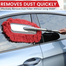 IPELY 2 Pack Large Car Duster Exterior Scratch Free with Extendable Handle and Car Duster Interior, Wax Cotton Hair Dusters (Red)
