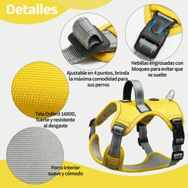 MESVIER Arnés para Perro con Bosla, Pechera para Perro Adjustable con Líneas Reflejantes y Asa de Control, Arneses Sin Tirones para Perros Chicos Medianos y Grandes (Amarillo, S)
