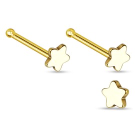 Forbidden Body Jewelry 20g Surgical Steel Star Top Nose Stud (2pcs Gold)