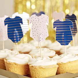 Ginger Ray Pink and Navy Babygrow Baby Shower Cupcake Toppers 12 Pack Gender Reveal