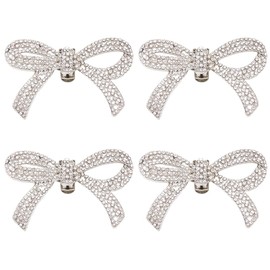 GORGECRAFT 1 Box 4Pcs Bowknot Shoe Clips Detachable Alloy Rhinestone Bow Shoe Charms Embellishments Wedding Crystal Platinum Jewelry Clip Buckles for Women Heels Bridal Party Bags Hats Accessories