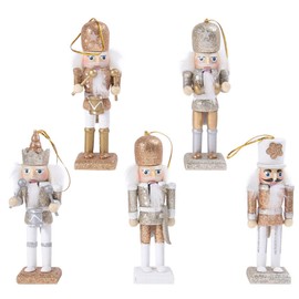 VALICLUD 5 Pieces Christmas Nutcracker Figures Doll Tree Decoration Soldiers Wooden Decorative Figure Christmas Figures Wooden Figures Table Decoration Gifts Christmas Tree Pendant Ornaments Xmas