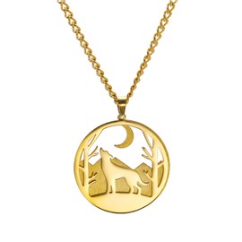 kkjoy Wolf under the Moon Necklace Stainless Steel Animal in Forest Pendant Necklace Christmas Jewelry Gifts for Women Men