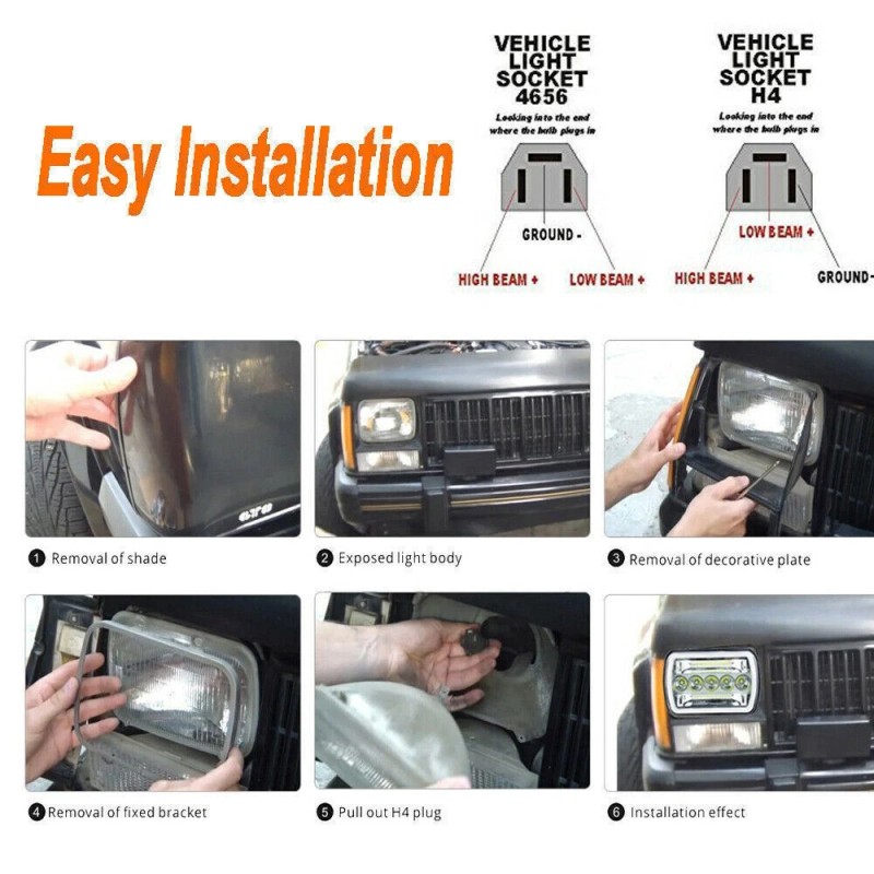 Unbranded Pair 7x6" LED Headlight For 1986-1995 Jeep Wrangler YJ