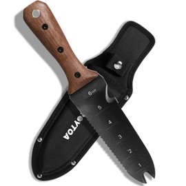 ROYTOA Hori Hori Garden Knife, Garden Tools with Sheath for Weeding,Planting,Digging, 7" Stainless Steel Blade with Cutting Edge, Full-Tang Wood Handle with Hanging Hole