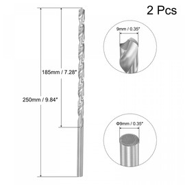 sourcing map HSS(High Speed Steel) Extra Long Twist Drill Bits, 9mm Drill Diameter 250mm Length for Hardened Metal Woodwork Plastic Aluminum Alloy 2 Pcs