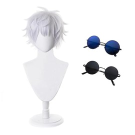 TLSDDTY Gojo Satoru Glasses Anime Cosplay Eyewear Black Blue 2pcs (glasses+wig)