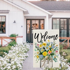 CROWNED BEAUTY Spring Floral Garden Flag Mason Jar 12x18 Inch Double Sided Small Burlap Seasonal Holiday Flag for Outside Yard Welcome CF1377-12