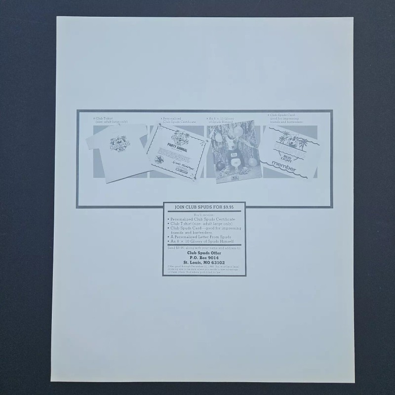 Vintage 1988 Bud Light Club Spuds Spud Mackenzie Advertising Poster