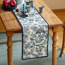ISAENNE Designer Elegant Linen Table Runner 71 Inches, Blue Flower Pattern Long Table Runners for Thanksgiving,Dining Room,Banquet,Holiday,Christmas,New Year,12"*71"