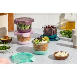 Ello Duraglass Refresh 4-Pack 2 Cup Reusable Glass Container Jar with Leak Proof Lids and Protective Silicone Sleeves | Perfect for Overnight Oats, Yogurt | BPA-Free | Dishwasher Safe | Garden Goals