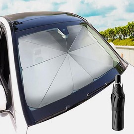 Car Sunshade Umbrella for Windshield - 57x33in Cool Reflective Sun Blocker - UPF80+ Block Sun Heat Visor Protection, Automotive Window Sunshades for