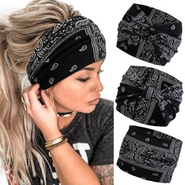 Wide Headbands for Women Boho Paisley Stylish Head Wraps Multi Styles, Fashion Non Slip Head Bands for Women's Hair Thick Extra Large Bandana Turban Headband Hair Accessories, 3 Packs