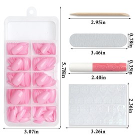 Lifextol Short Press on Nails Almond Fake Nails, 240 Round Almond Press on Nail Short Full Cover Acrylic Presson Nail Tips Pink Artificial False Fingernails & Nail Glue Adhesive Tabs for Women Kids