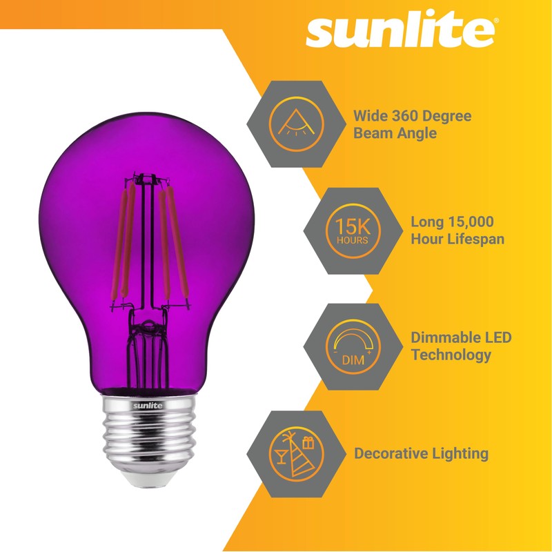 Sunlite 81081 LED Colored Filament A19 Light Bulb, 4.5 Watts,