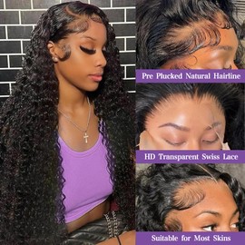 Niu Mei 30 Inch Deep Wave Lace Front Wigs Human Hair 200 density 13x6 HD Transparent Lace Front Wigs Human Hair Glueless Wigs Human Hair Pre Plucked Deep Curly Human Hair Wig for Women