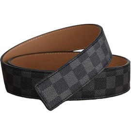 Classic Plaid Men's Belt Gold Silver Black Buckle Leather Belts 1.5" Accessory For Casual & Dress and Jeans (Gold Buckle Black Belt, waist size 32-34)