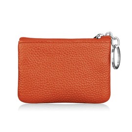 Hibate Mini Leather Coin Purse Holder Pouch for Women Men Kids with Zip Key Ring - Orange