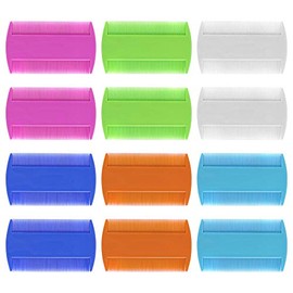 AUEAR, 12 Pack Pet Flea Lice Combs Double Sided Fine Tooth Dogs Cats Grooming Combs Remove Float Hair Tear Marks Tick Removal Tool (6 Colors)