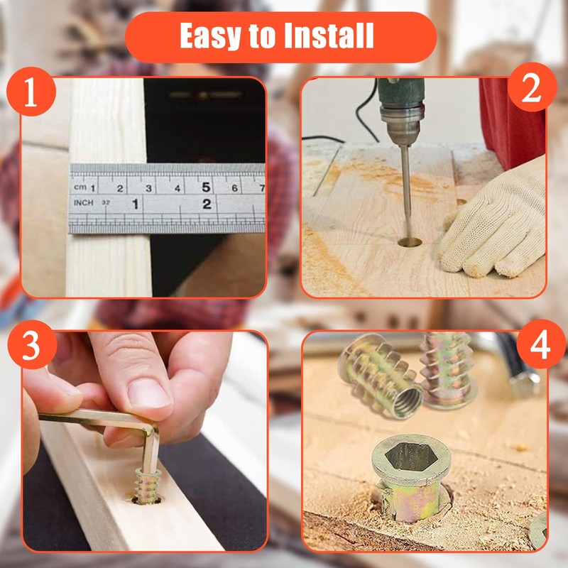 15 Pcs Threaded Inserts for Wood, M8 (8mm) X 25mm