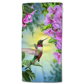 HGOD DESIGNS Hummingbird Hand Towels Small Bird Hummingbird On Pink Flowers and Green Leaves Soft Hand Towel for Bathroom Kitchen Yoga Gym Decorative Towels 15"X30"
