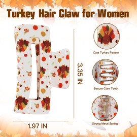 Thanksgiving Hair Claw for Women - 2PCS Turkey Maple Hair Claw Clips Square Claw Clip Large Claw Teeth for Thick and Thin Hair Strong Hold Hair Jar Hair Accessory for Thanksgiving Day Fall Autumn