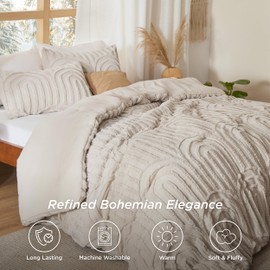 Bedsure Boho Tufted Queen Comforter Set - Beige Boho Bedding Comforter Sets, 3 Pieces Farmhouse Shabby Chic Embroidery Bed Set, Soft Fluffy Cozy Arch Pattern Comforter for All Seasons