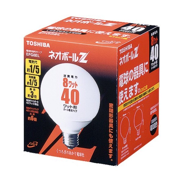 Toshiba Neo Ball Z Bulb Shape Fluorescent Lamp Bulb, 40 Watt Type