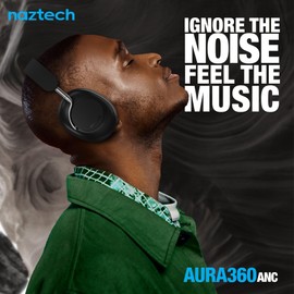 Naztech Aura 360 ANC Wireless Bluetooth Over-The-Ear Headphones with Active Noise Canceling and Dual Voice-Focused Microphone for Crystal Clear Hands-Free Calls, up to 30hrs of Battery Life (Midnight)