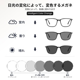 Cyxus 8208 Dimmable Sunglasses, Blue Light Cut, UV Protection, Wellington Shaped, Driving, Fishing, Travel, Stylish, black & silver