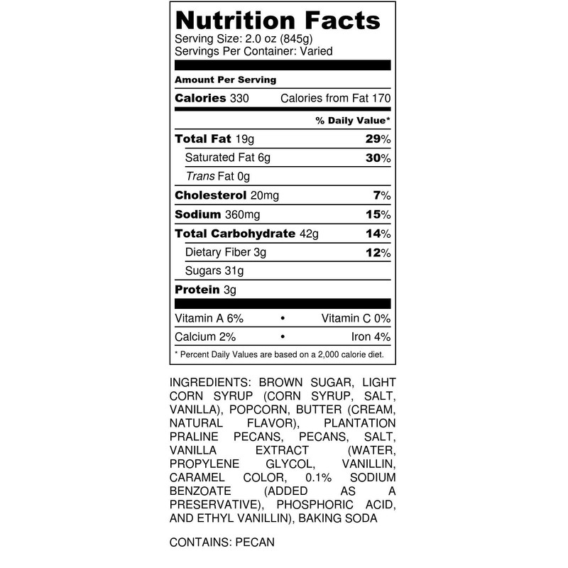 Gourmet Caramel Pecan Popcorn with Praline Pecans, 12 oz resealable
