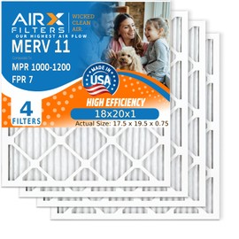 AIRX FILTERS WICKED CLEAN AIR. 18x20x1 Air Filter MERV 11 Electrostatic Pleated Air Conditioner Filter 4 Pack HVAC AC Furnace Filters