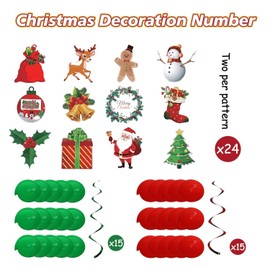 24 PCS Christmas Hanging Foil Swirl Decorations Set, Christmas Santa Claus Elk Sign, Xmas Hanging Swirls Ceiling Decorations for Indoor Outdoor Happy Christmas Holiday Party Decoration Supplies