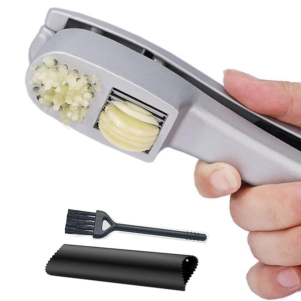 Garlic Press 2-in-1 Mincer, Crusher and Slicer with Peeler &