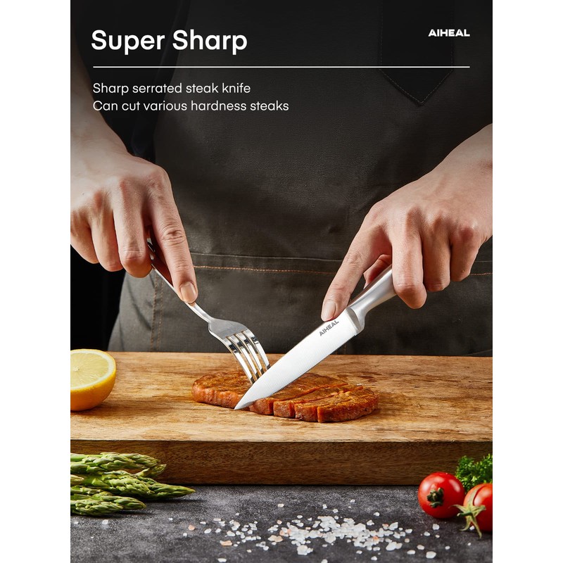 Aiheal Steak Knives, Stainless Steel Steak Knives Set of 8,