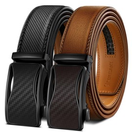 KEMISANT Mens Ratchet Belt 2 Units, Sliding Belt For Mens Dress Casual Pant Shirts Oxfords 1 3/8",Size Adjustable(Black/Tawny,48"-56" Waist Adjustable)