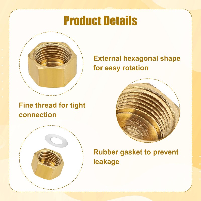 8pcs 3/8 Inch NPT Brass Pipe Cap, Brass Pipe Fitting