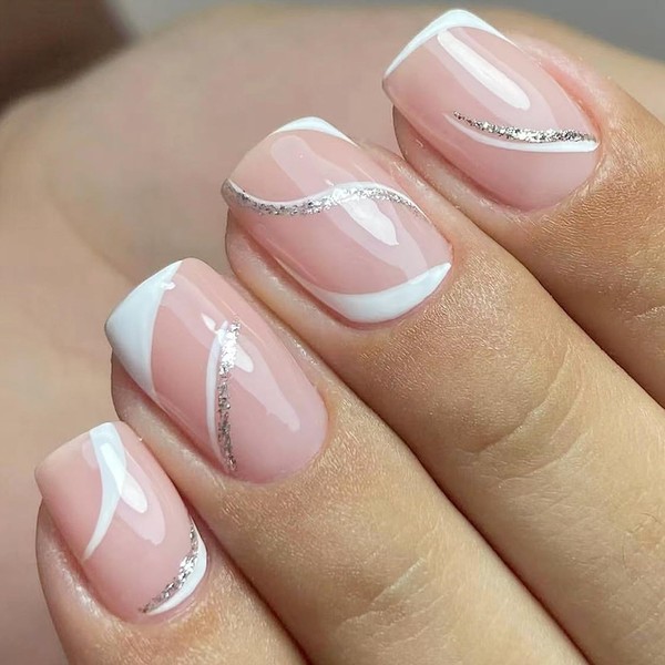 24pcs Square Press on Nails Short - French Tip False