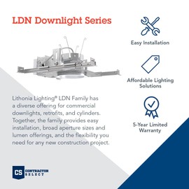 Lithonia Lighting LDN 6in. New Construction Downlight, Non-IC LED Housing, 1500LM, 3500K, 10% 0-10V Dimming