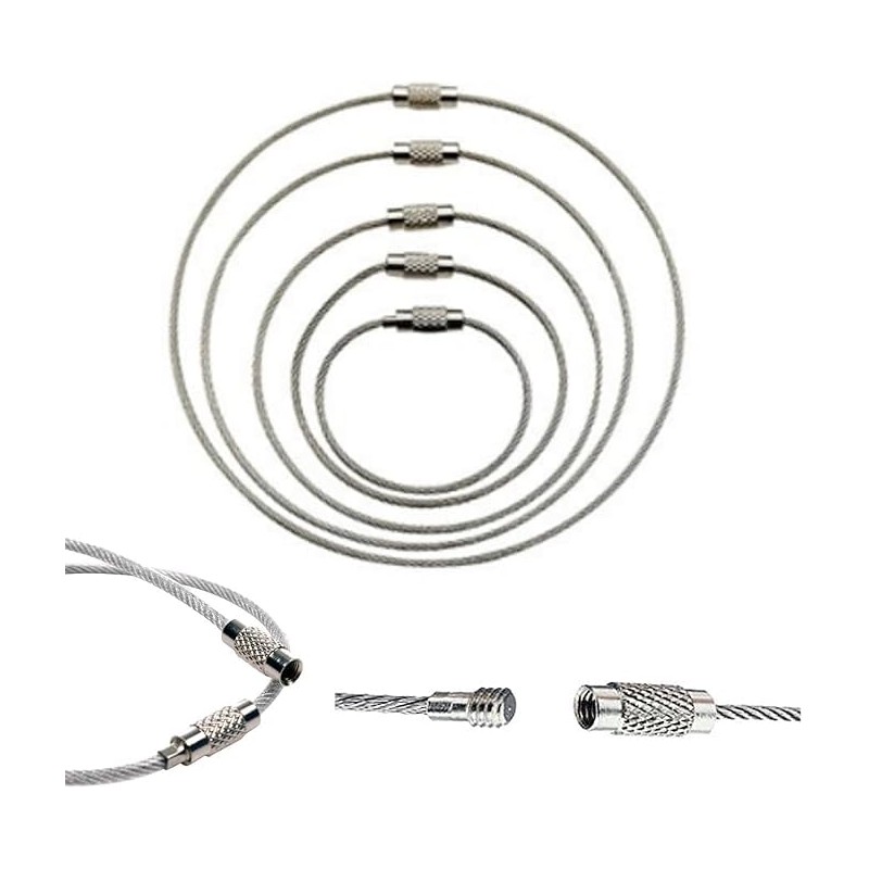 50Pcs Stainless Steel Wire Keychains Loop Aircraft Cable Key Ring