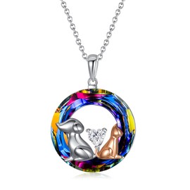 TOUPOP Gifts for Women Cat Dog Necklace Sterling Silver Animal Pendant Necklaces with Blue Crystal Birthday Jewelry for Women Her Wife Mother's Day