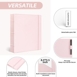 Ospelelf Vintage Hardcover 3 Ring 2 inch Leather Binder, Professional Binder Organizer Suitable for Letter Size, Binder Dividers with Tabs, Faux Rose Pink Leather