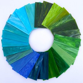 LITMIND 24 Sheets Blue & Green Stained Glass Variety Pack – 4 x 6 Inch Art Glass Sheets for Mosaic Art, DIY Crafts & Decorative Projects