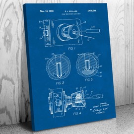 Patent Earth Pick Resistant Lock Canvas Print, Lock Blueprint, Lock Schematic, Locksmith Gift, Workshop Decor, Engineering Gifts Blueprint (11 inch x 14 inch)