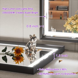 JSneijder 24x36 Inch LED Mirror for Bathroom, 3 Color Temperatures (3000K/4500K/6000K), Anti-Fog, Dimmable, Memory Function, Black Aluminum Frame Lighted Bathroom Mirror